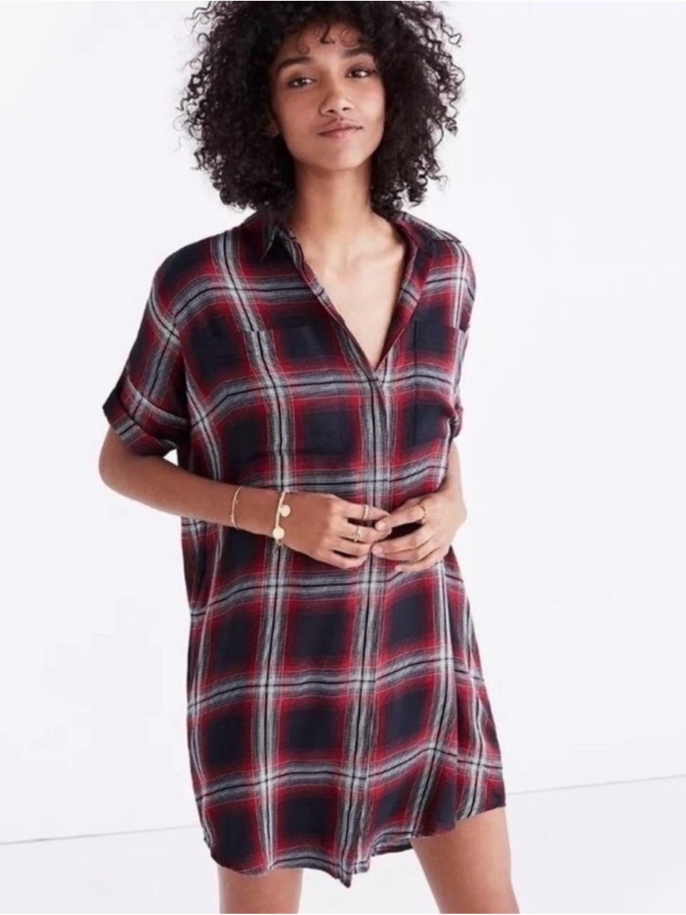 Madewell Red and Black Plaid Button-Up Shirt